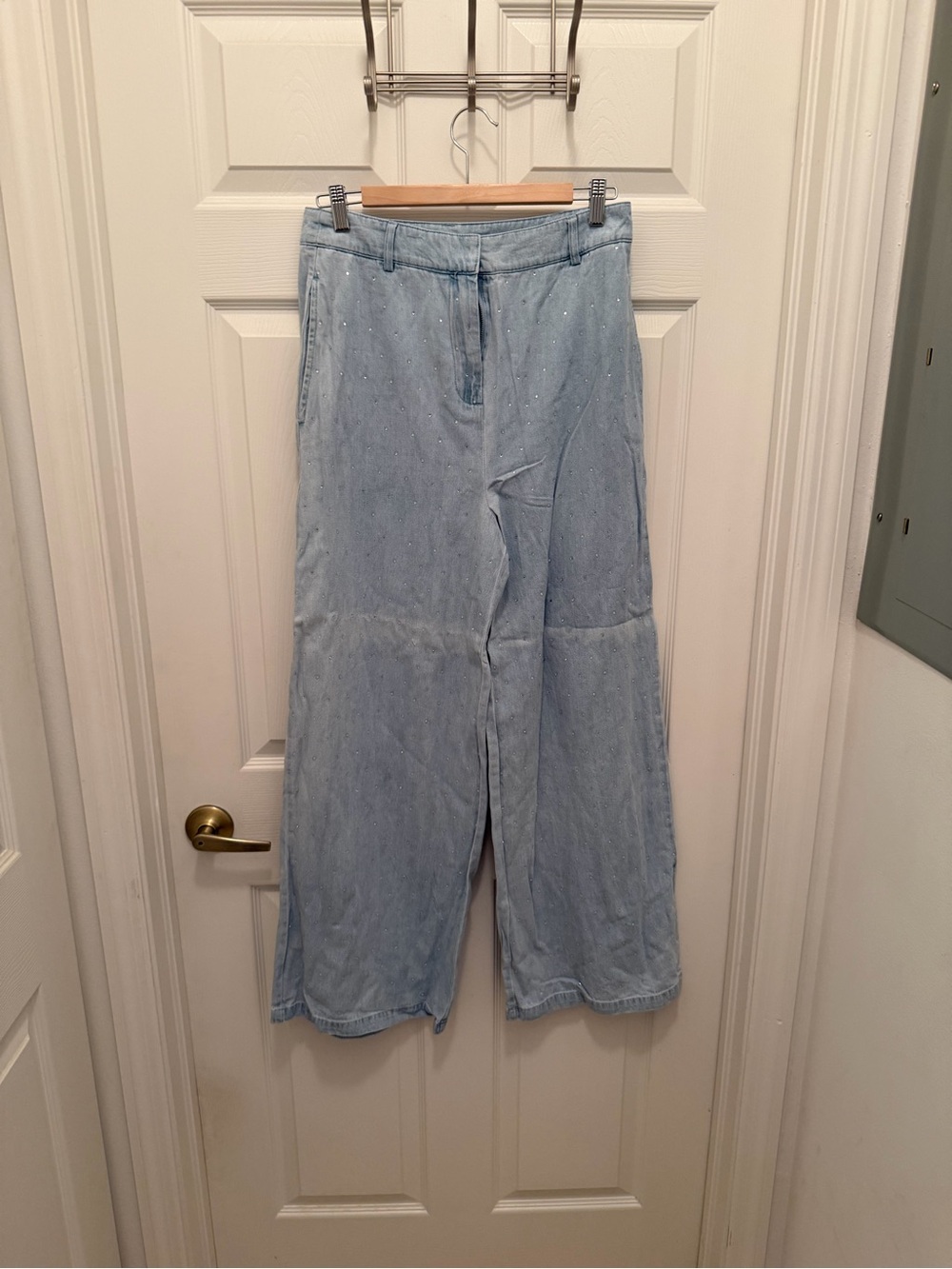 House of Harlow 1960 Light Blue Wide-Leg Jeans with Subtle Stud Detail